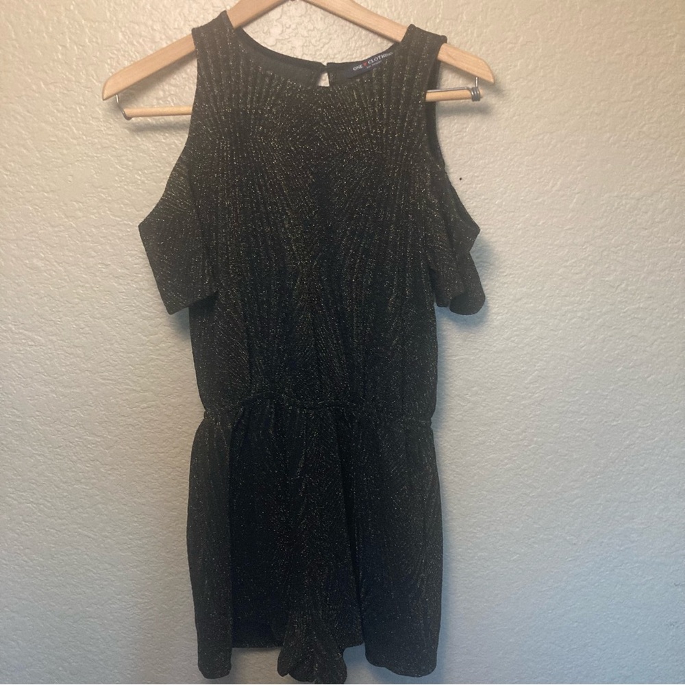 NWT NEW One Clothing Black Romper Dress With Gold Sparkle. Women’s Size Small